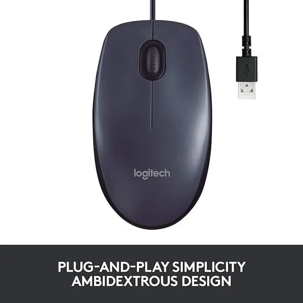 Logitech B100 Wired Mouse - Black - for Computers and Laptops
